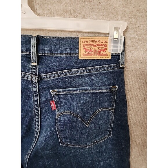 Levis Bermuda Denim Shorts Womens 27 Blue Cuffed Embroidered Stretch - Picture 6 of 10